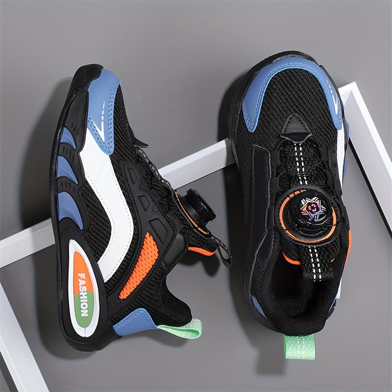 Boys' Low Top Breathable Sneakers with Rotating Button for Running and Casual Wear