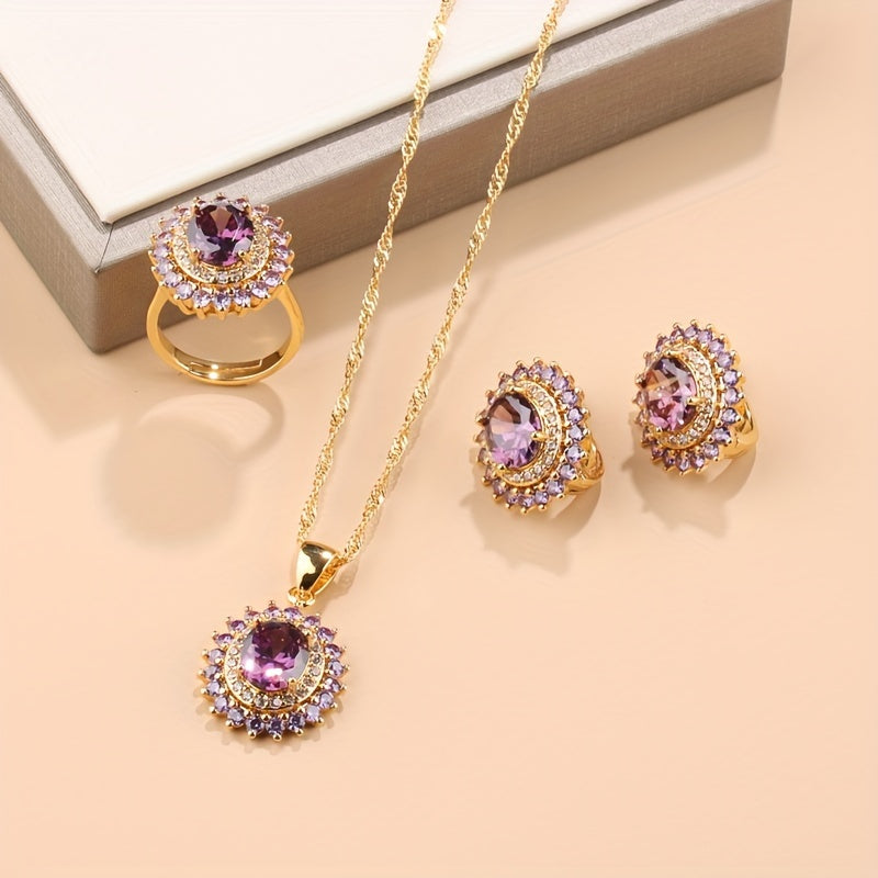 4-ta bo'lakli to'y zargarlik buyumlari to'plami Sun'iy ko'k safirli quloqchinlar, uzuk, taqinchoq, zanjir