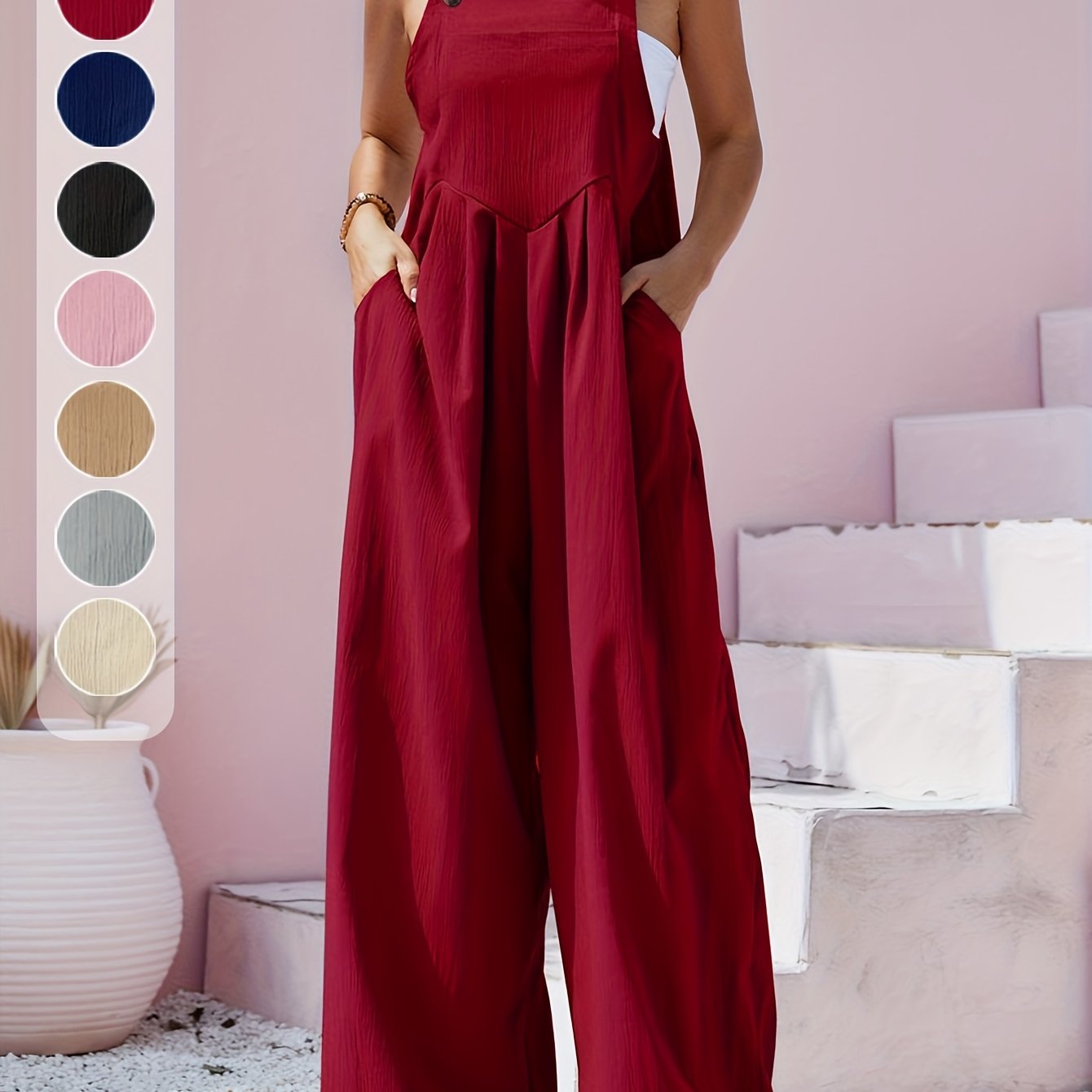 Women's Plus Size Black Strapless Jumpsuit with Button Front and Backless Design