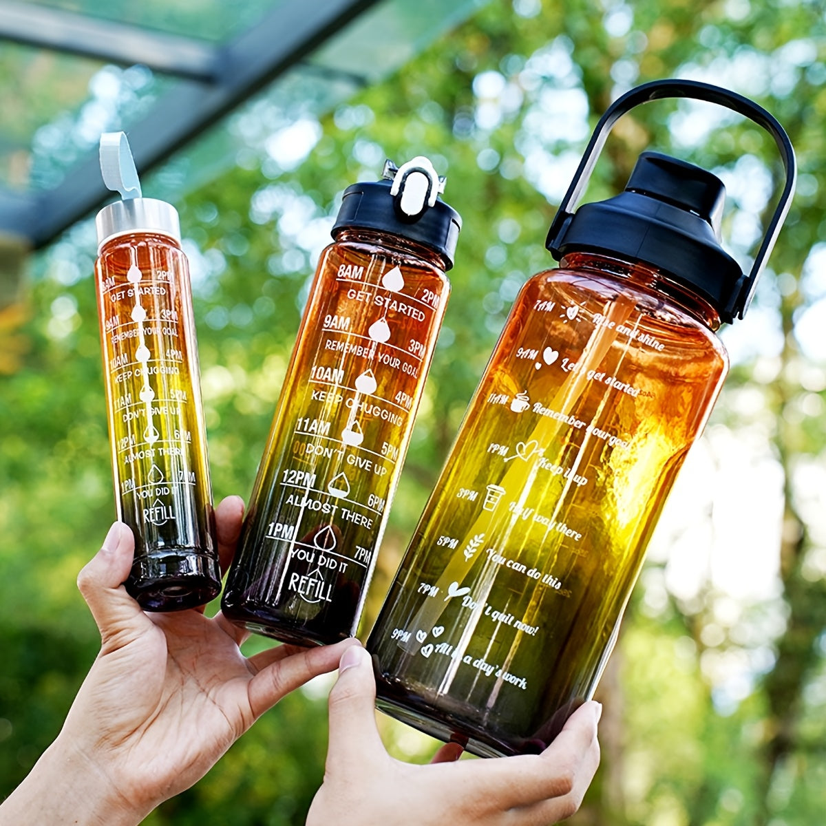 Set of 3 Gradient Water Bottles 2000ml Leakproof for Hiking Camping Fitness