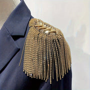 Knit Fabric Epaulets and Armbands Set with Rhinestone Fringe Shoulder Embellishments for Clothing Decoration
