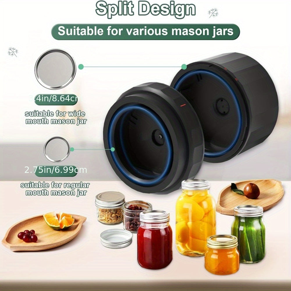 1set Elektron Mason Jar Vacuum Sealer - bu sizning konserva idishlaringizni og'zaki va oddiy qopqoq bilan muhrlash uchun qulay usul. Ushbu vakuum muhrlash mashinasi oziq-ovqat saqlash uchun mukammal bo'lib, Food Saver bilan mos keladi, bu esa uni sizning