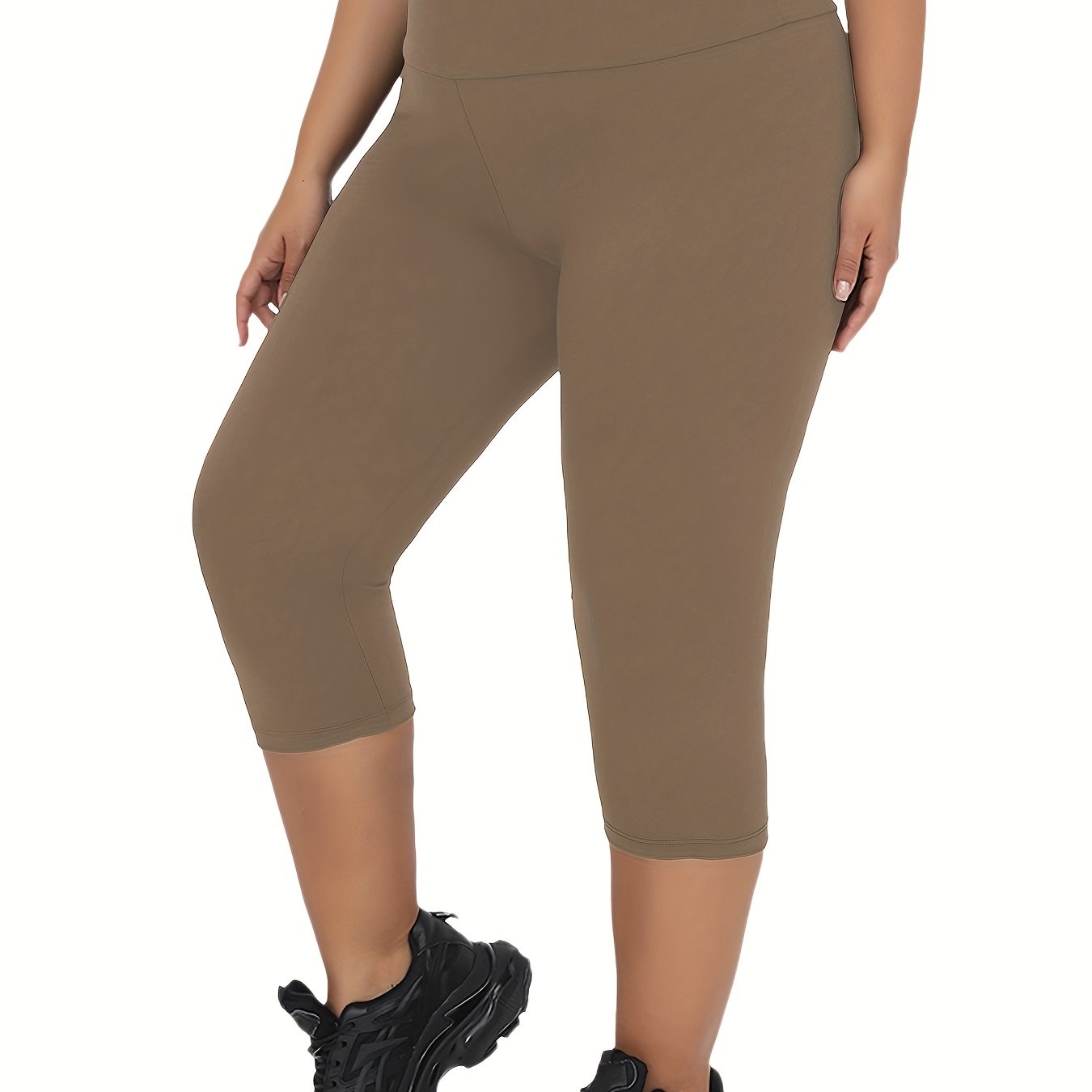 Plus Size Women's High Waisted Tummy Control Yoga Capris Black 3X Workout Leggings