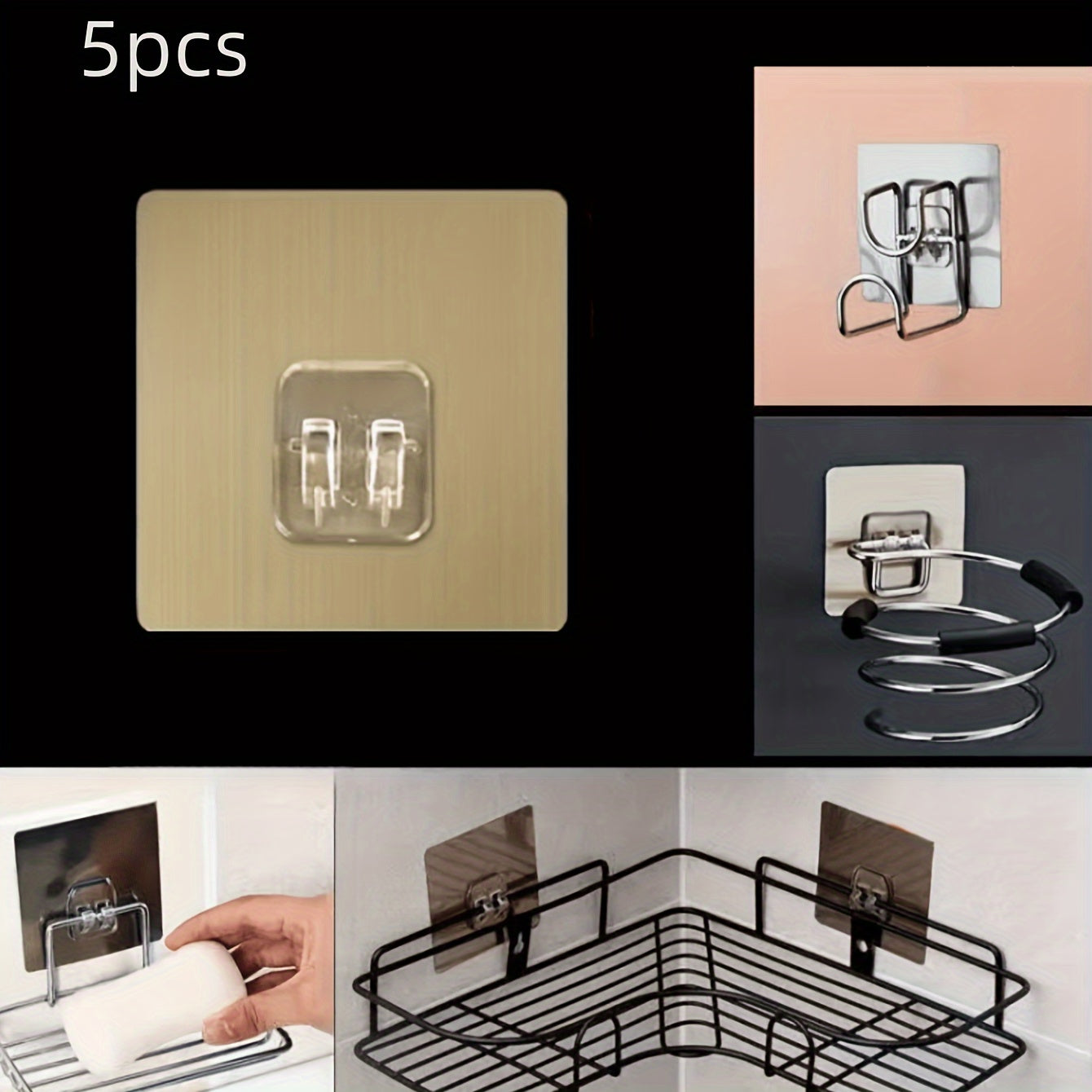 Adhesive Hooks for Bathroom and Kitchen Organization 5 Pack Wall Mount Towel and Toiletry Hangers