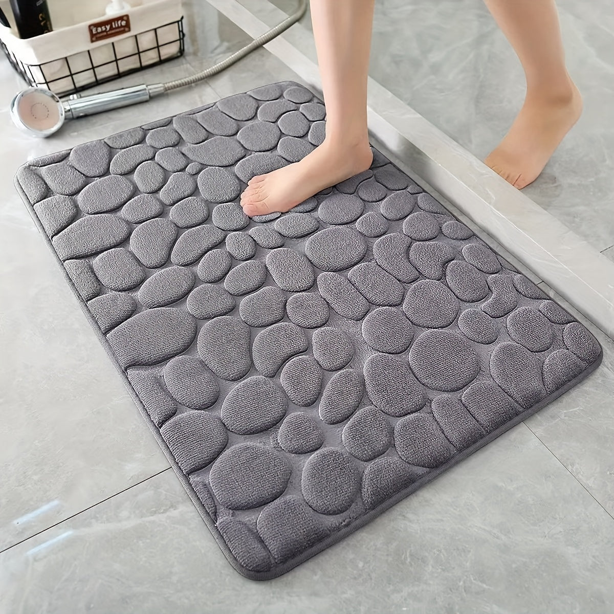 Alfombra de baño de felpa gris coral antideslizante, de secado rápido, absorbente y suave, rectangular