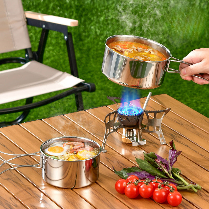 Stainless Steel Camping Cookware Set with Pots Pans Cups and Storage Bag
