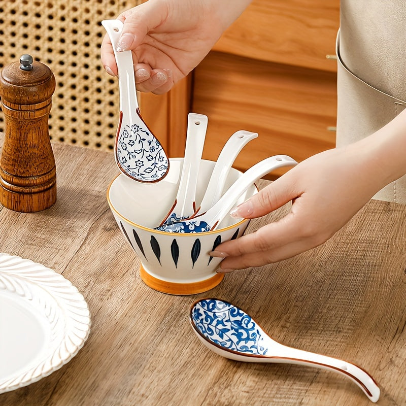 Ceramic Soup Spoons Set for Ramen and Soup Eating, Japanese Creative Design