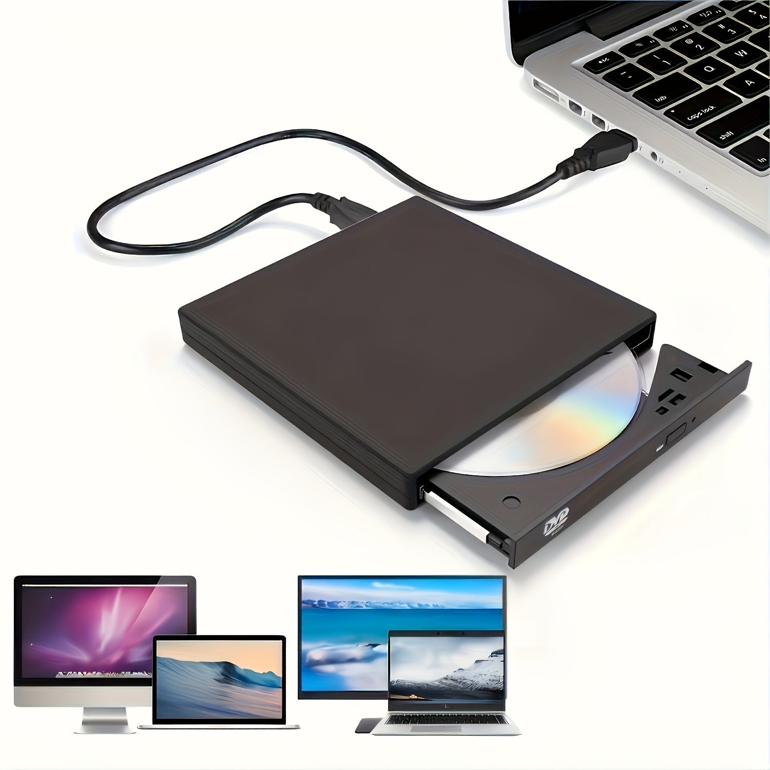 Portable External CD DVD Drive for Laptops and Desktop Computers with Storage Bag