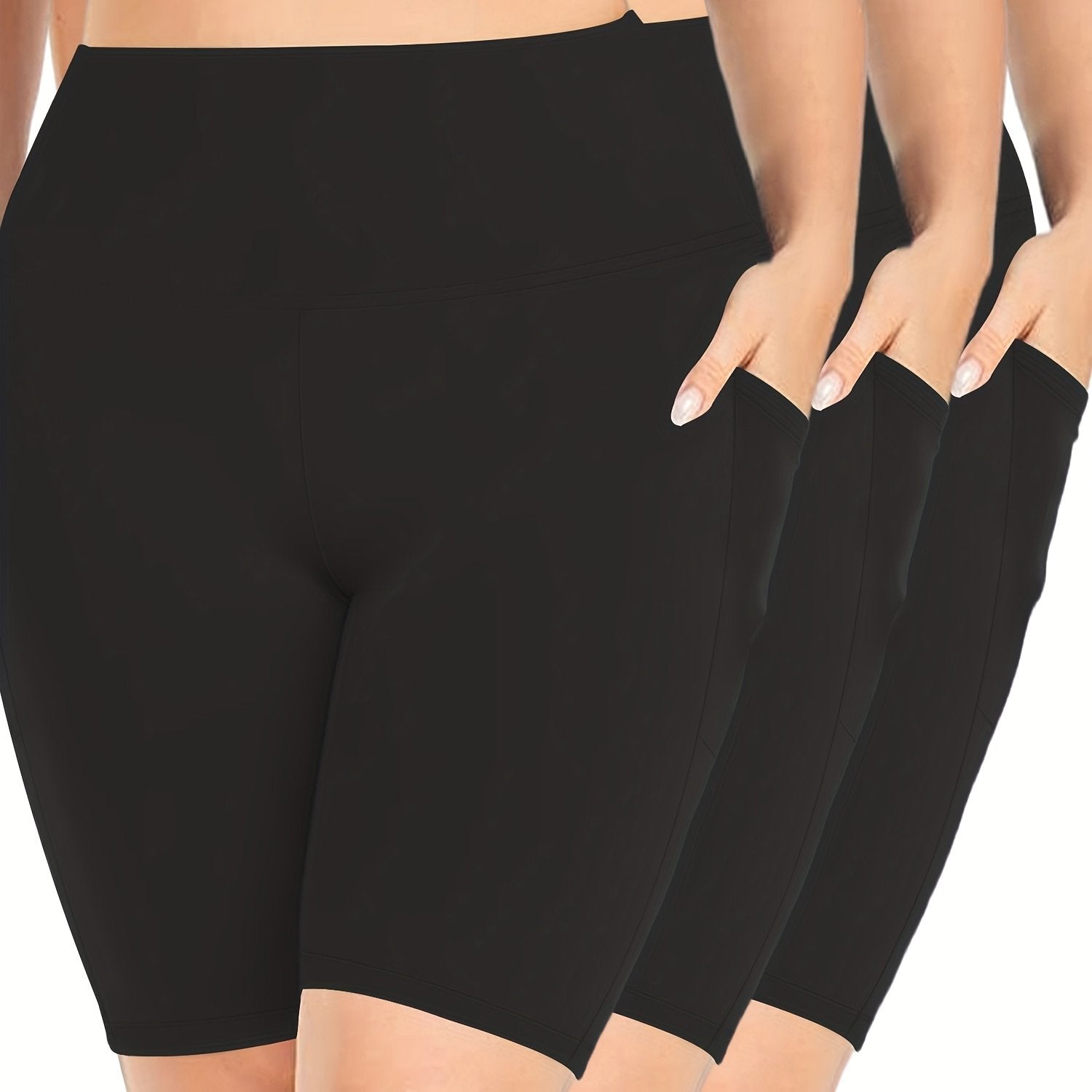Plus Size Women's High-Waisted Leggings 3-Pack with Side Pockets
