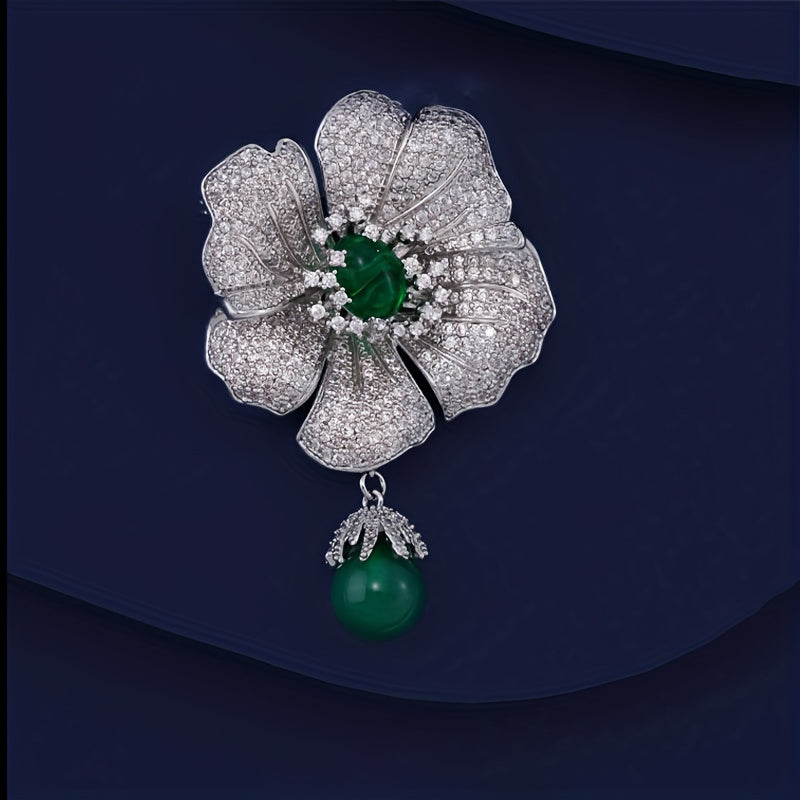 Green Cubic Zirconia Brooch for Women Elegant Full Drill Jewelry Gift