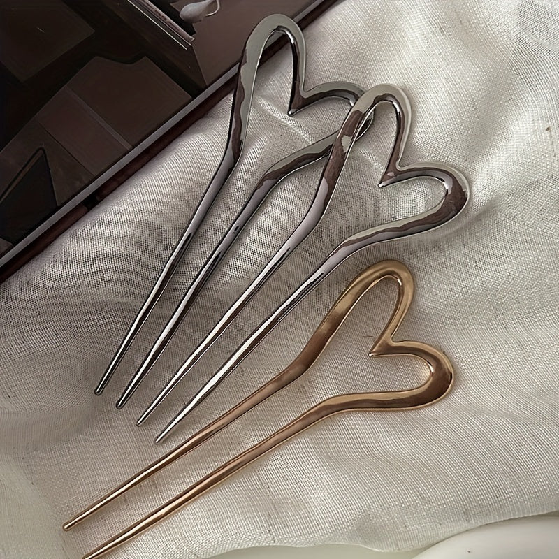 Chinese-Style Hairpin Minimalist Gold Modern Bun Heart Head Decoration Elegant Accessory