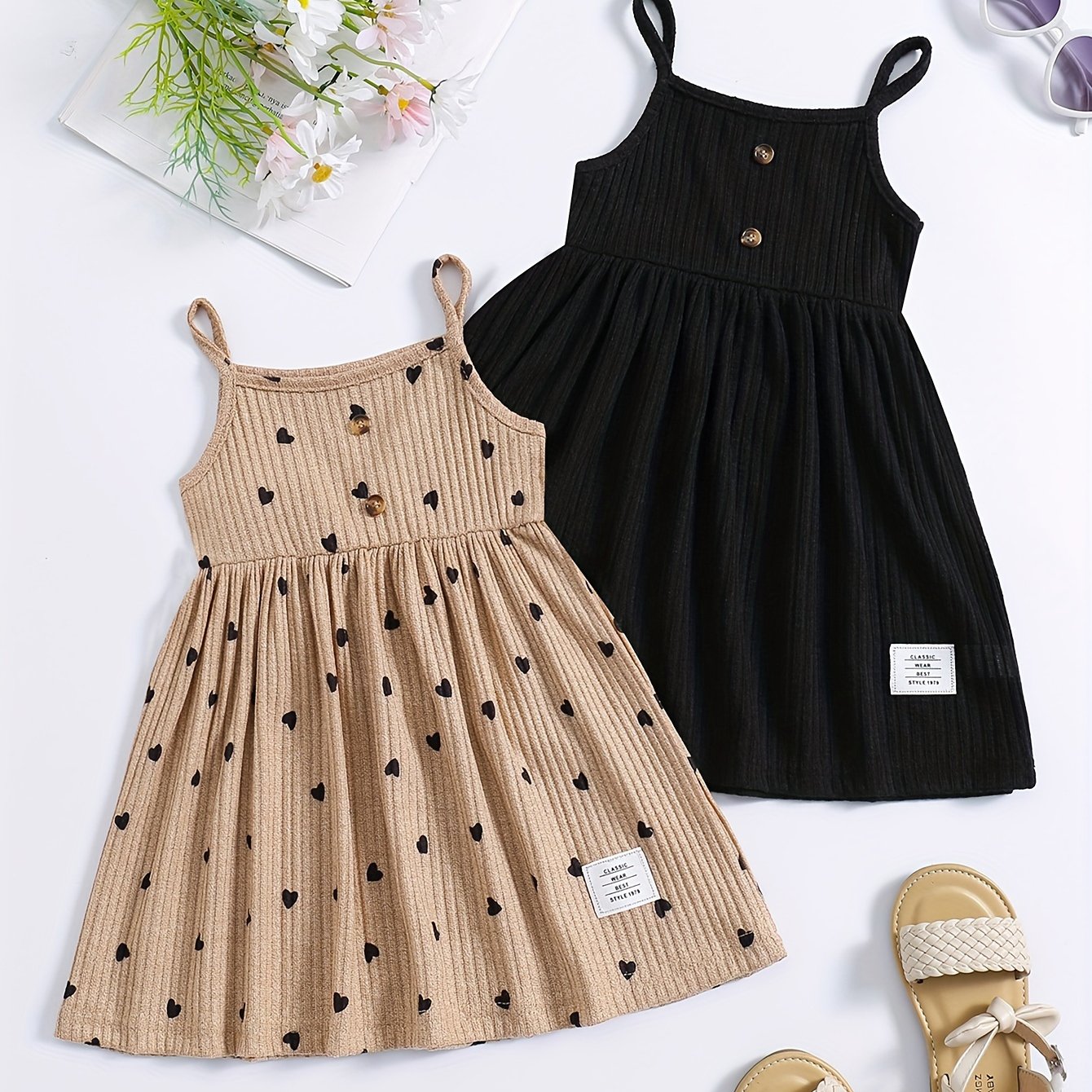 Girls Sleeveless Casual Dress Made of Stretchy Polyester Solid Color for Spring Fall