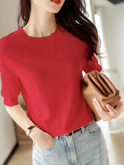 Women's Knit Sweater Crew Neck Solid Short Sleeve Spring Summer Casual