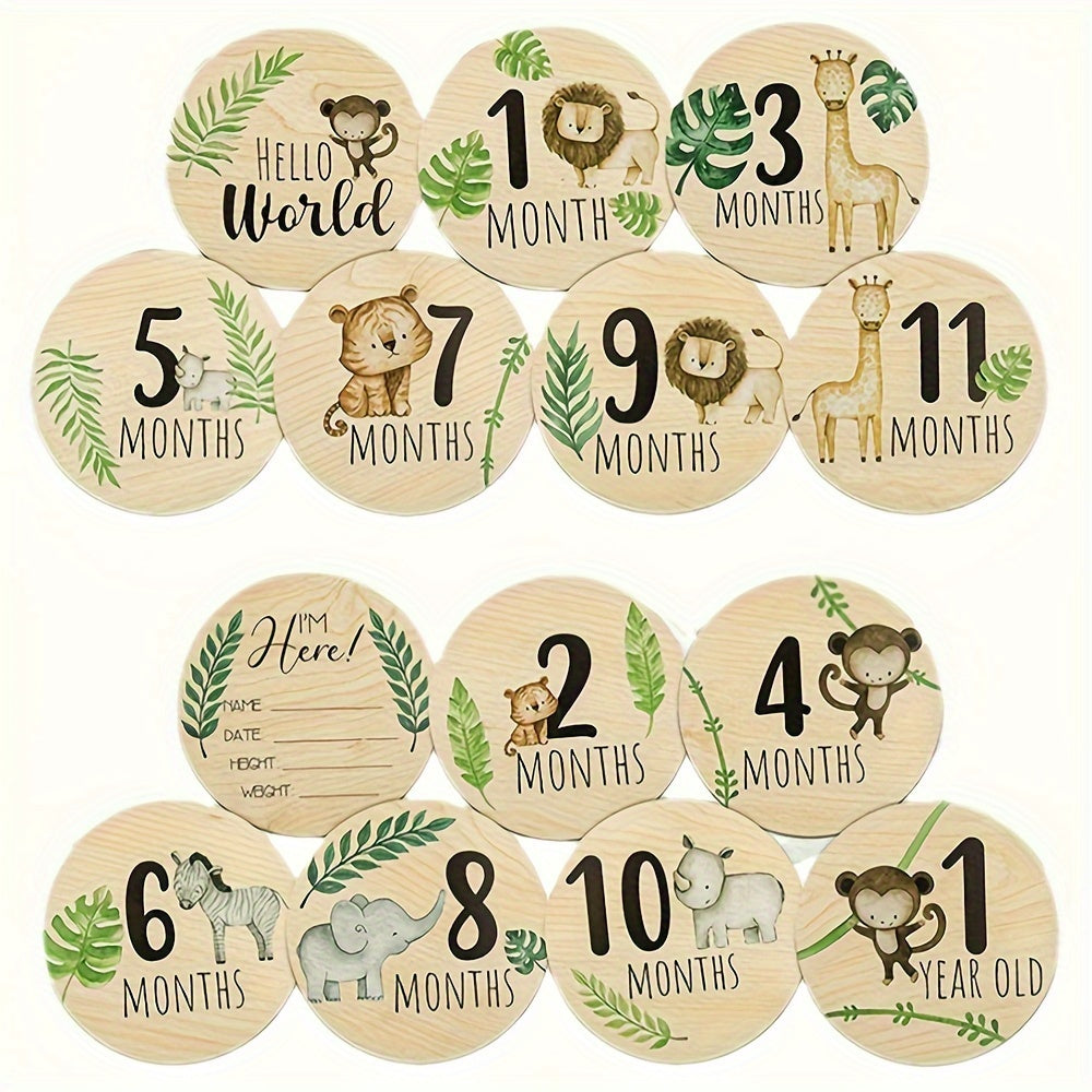 Seven Pieces Wooden Monthly Milestone Cards for Baby Photography and Birth Announcements