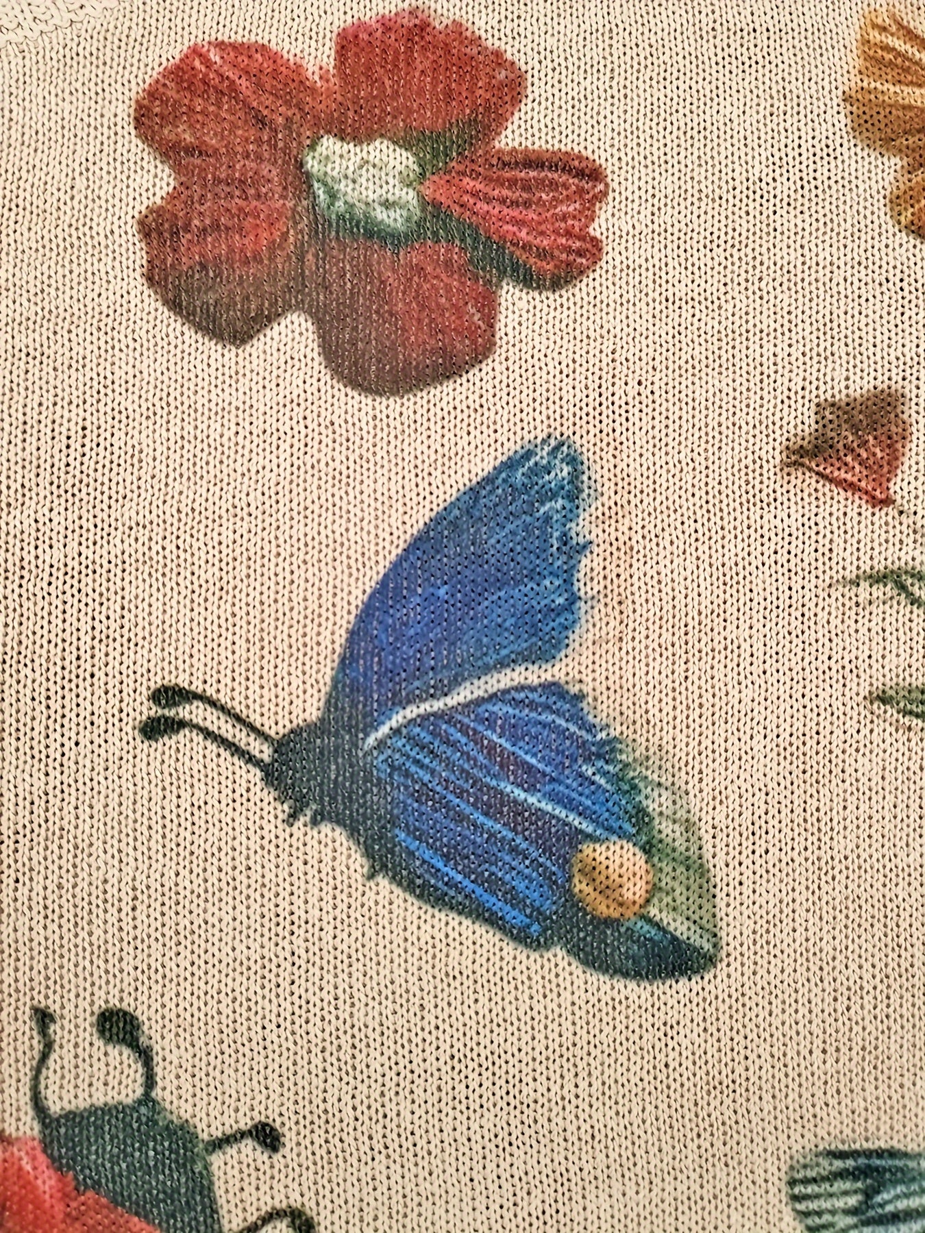 Women's Plus Size Floral Butterfly Pattern Knitted Pullover Crew Neck Long Sleeve Top