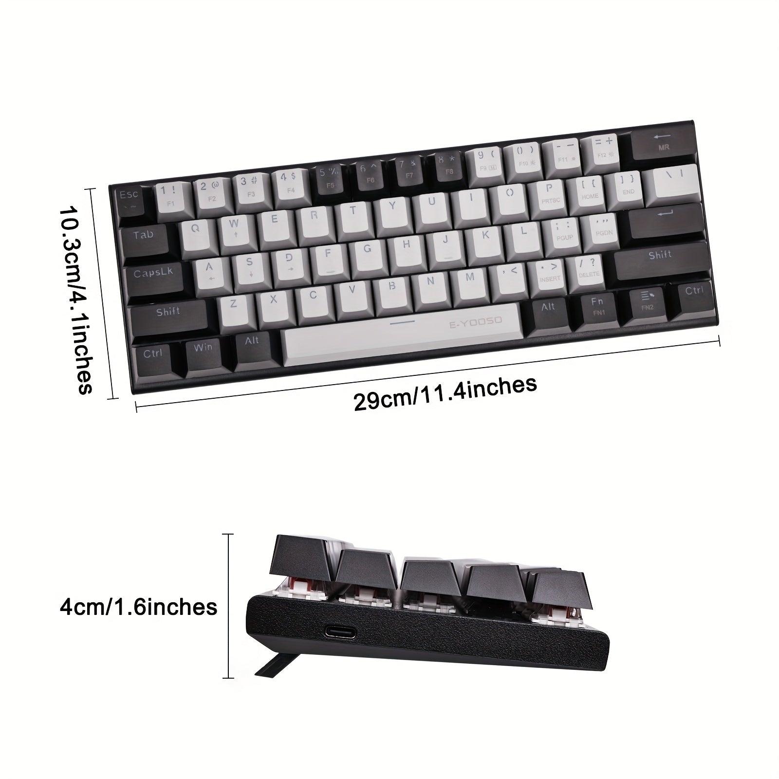 60% Mechanical Gaming Keyboard LED Backlit Black Gray or White Gray Compact for Windows and Mac