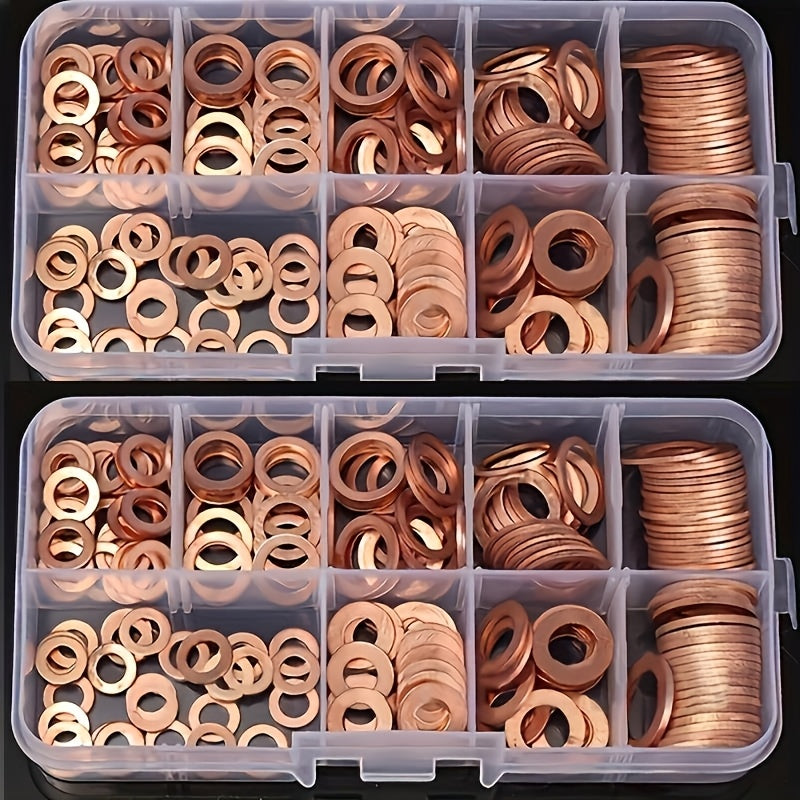 200Pcs Copper Flat Ring Seal Kit Universal Gasket for Automotive Repairs