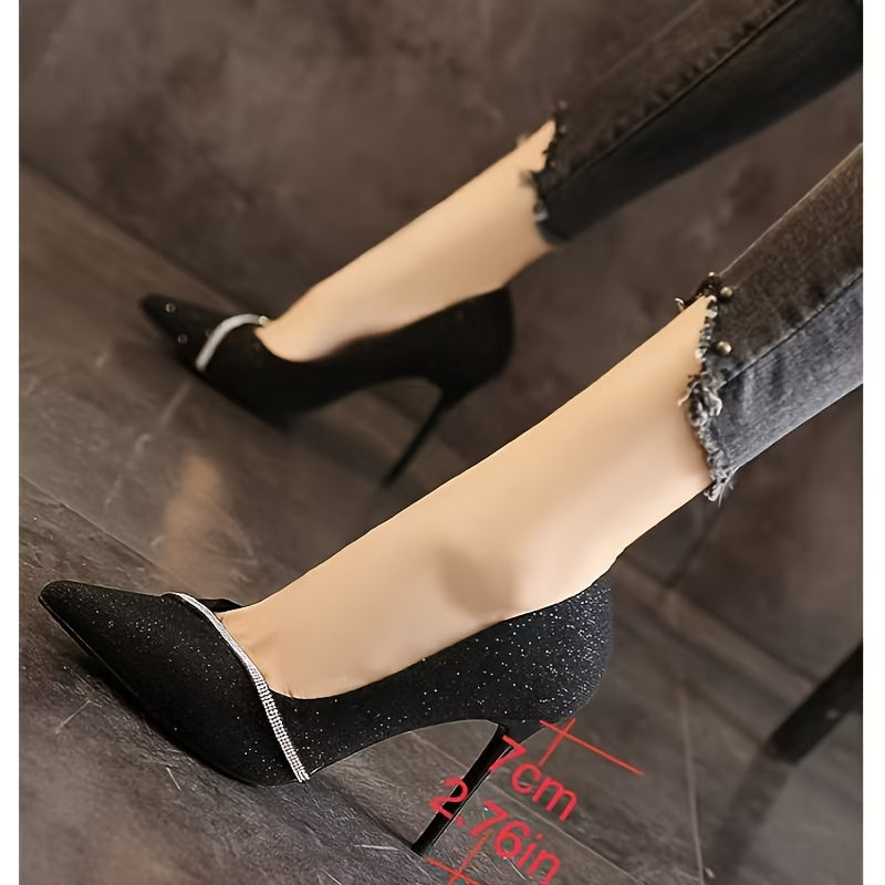 Women's Pointed Toe Stiletto Heels with Rhinestones for Weddings and Parties