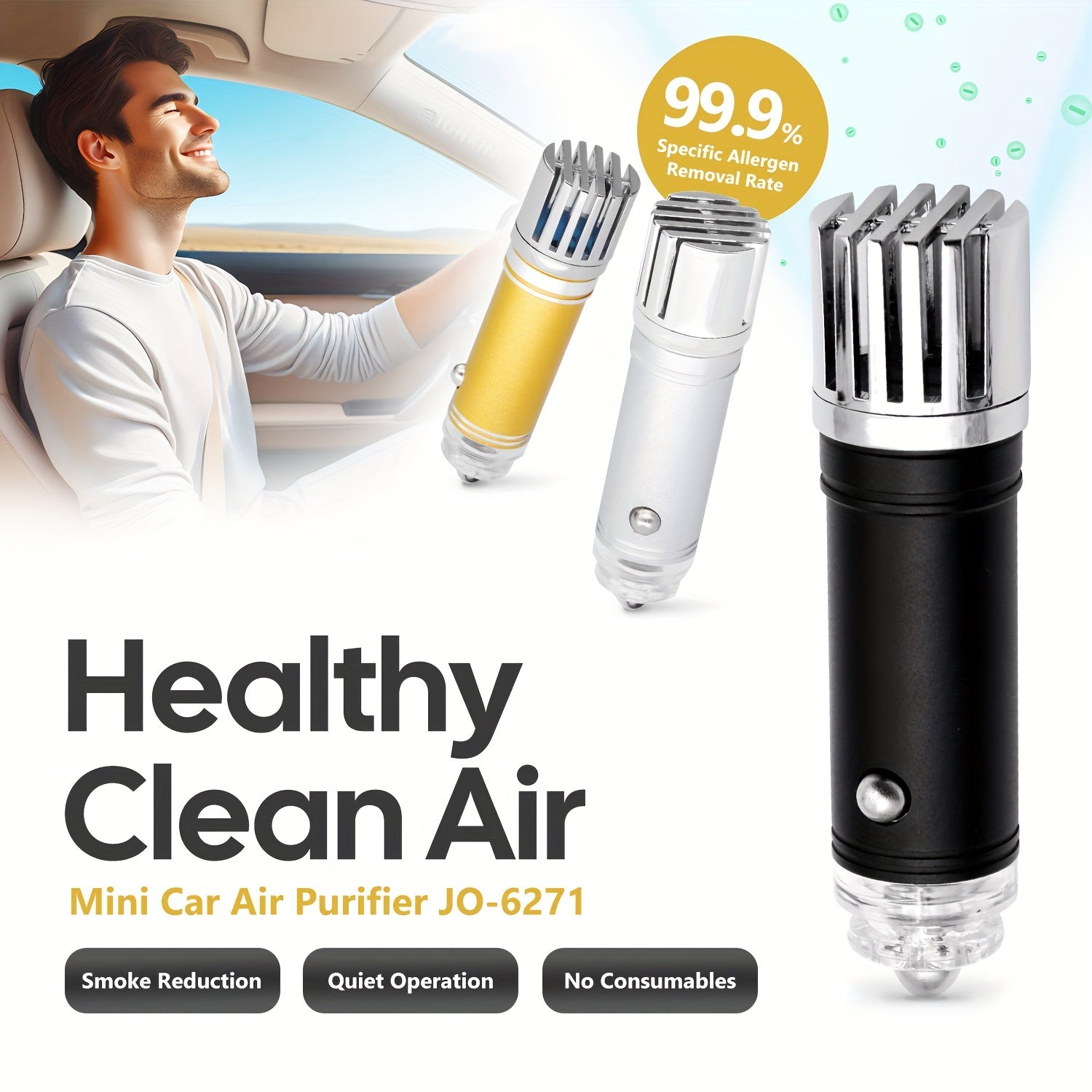 Мини-очиститель воздуха для автомобиля 12В с отрицательными ионами, дым, пыльца, аллергены, компактный