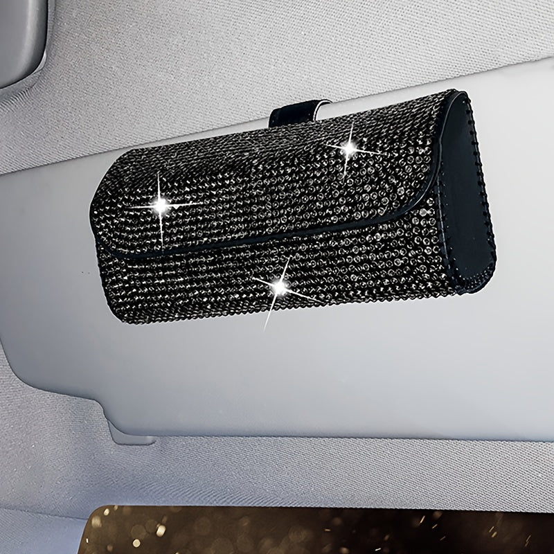Women’s Artificial Diamond Car Glasses Storage Box Sunglasses Organizer