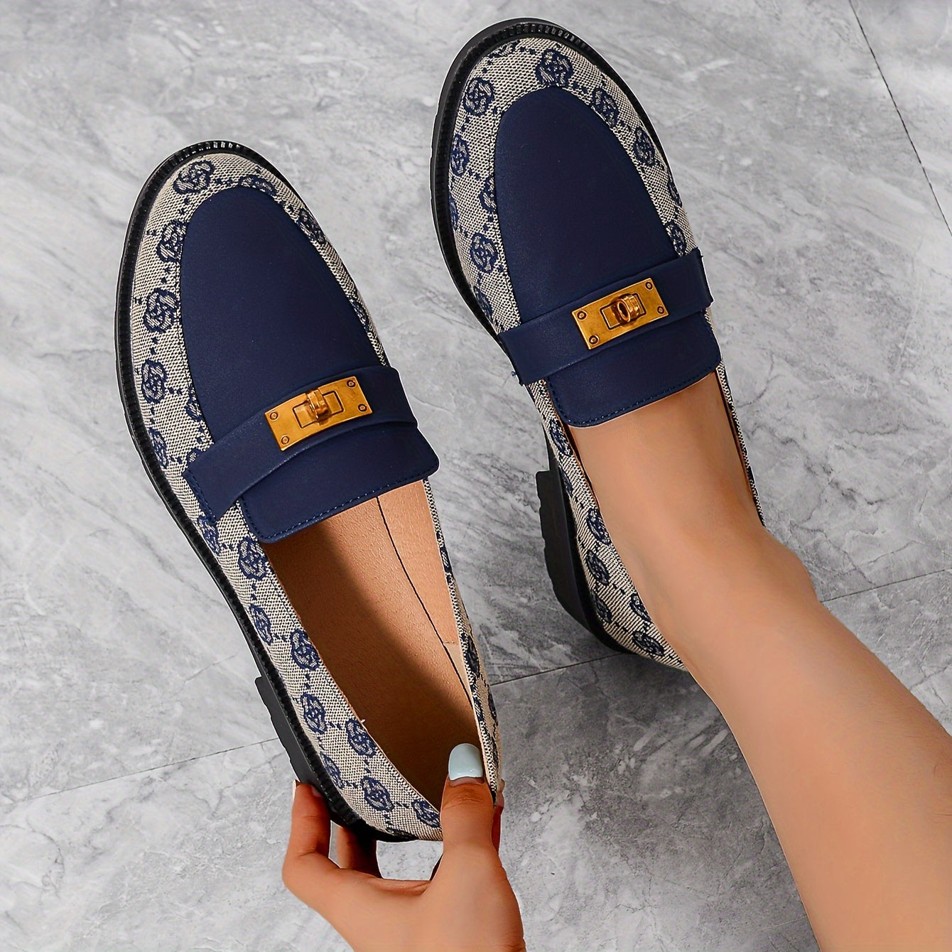 Women's Leather Loafers Four Seasons Embroidered Floral Oxford Shoes