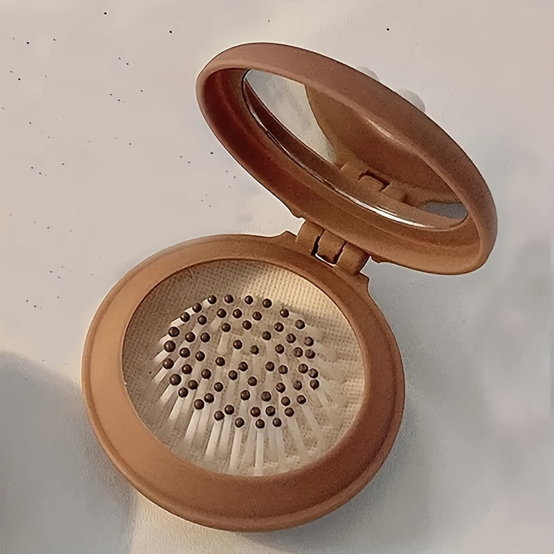 Travel Hairbrush with Mirror Foldable Scalp Massaging Air Cushion Dry Hair