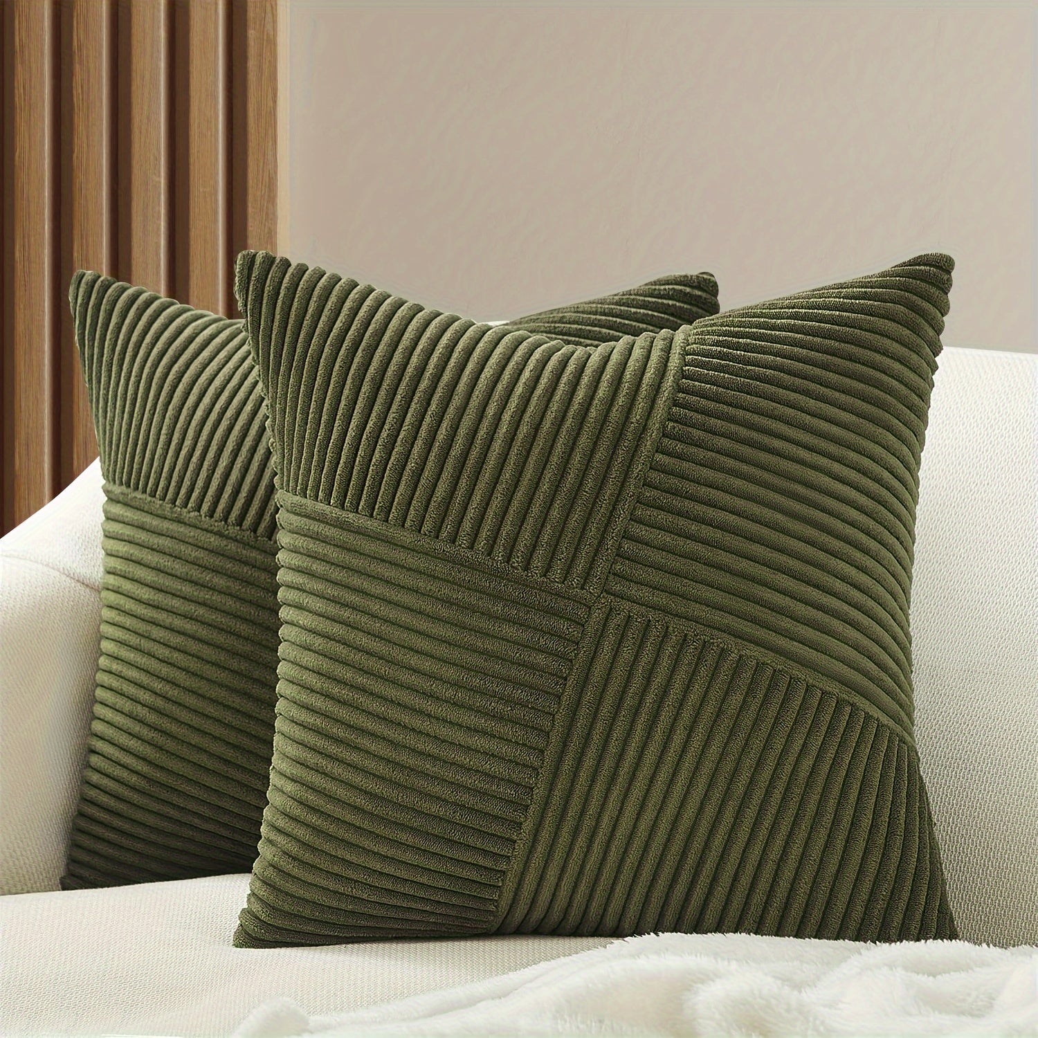 Bohemian Style Corduroy Throw Pillow Covers 2-Pack 45.72x45.72 cm Zippered Polyester Square Cushion Cases for Sofa Bed
