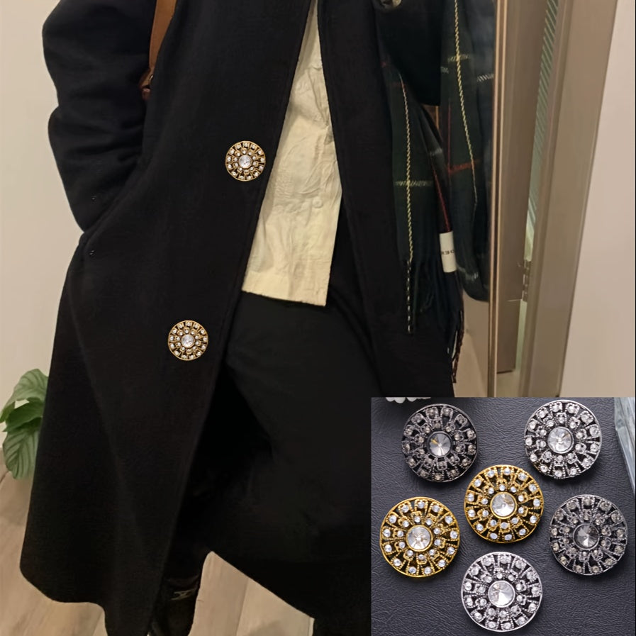 Set of 5 Vintage Round Rhinestone Buttons for Sweaters, Blazers, Coats