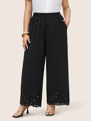 Women's Plus Size Olive Green Wide Leg Pants with Pockets and Elastic Waist