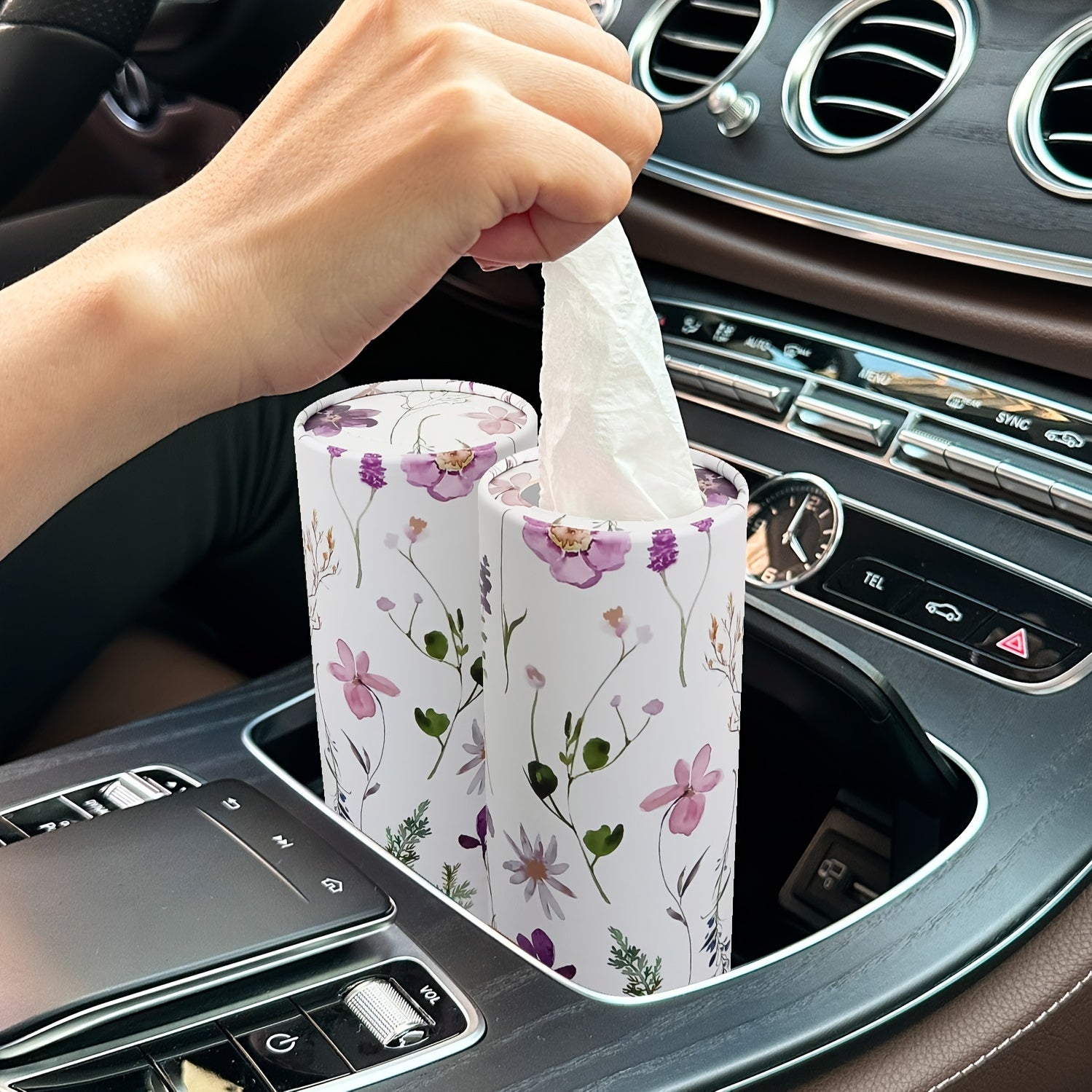 Car Floral Pattern Tissue Holder with Tissue Box for Travel, Home Use