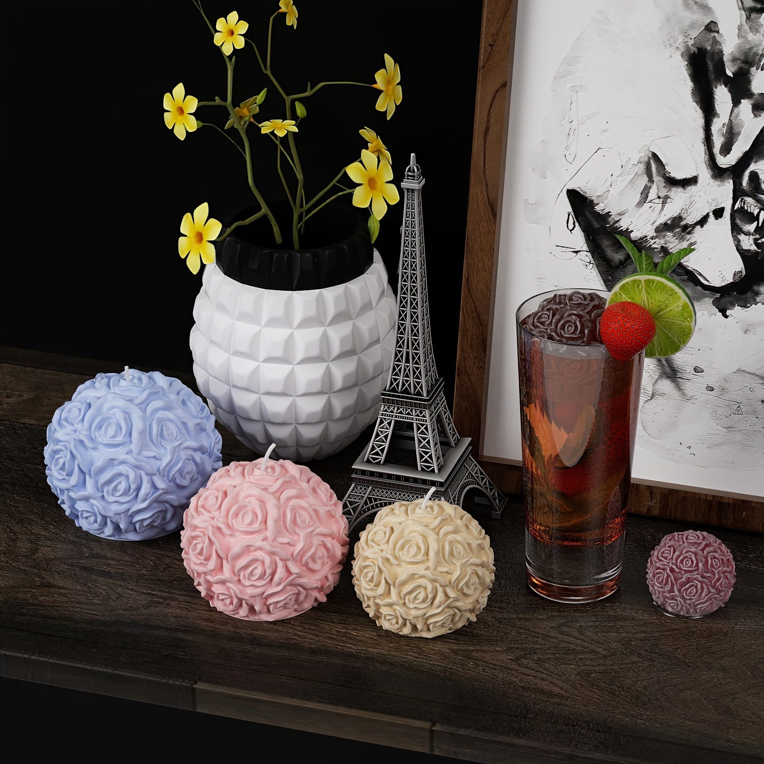 Silicone Mold for 3D Rose Ball Candles and Flower Cluster Ice Cubes Home Decor