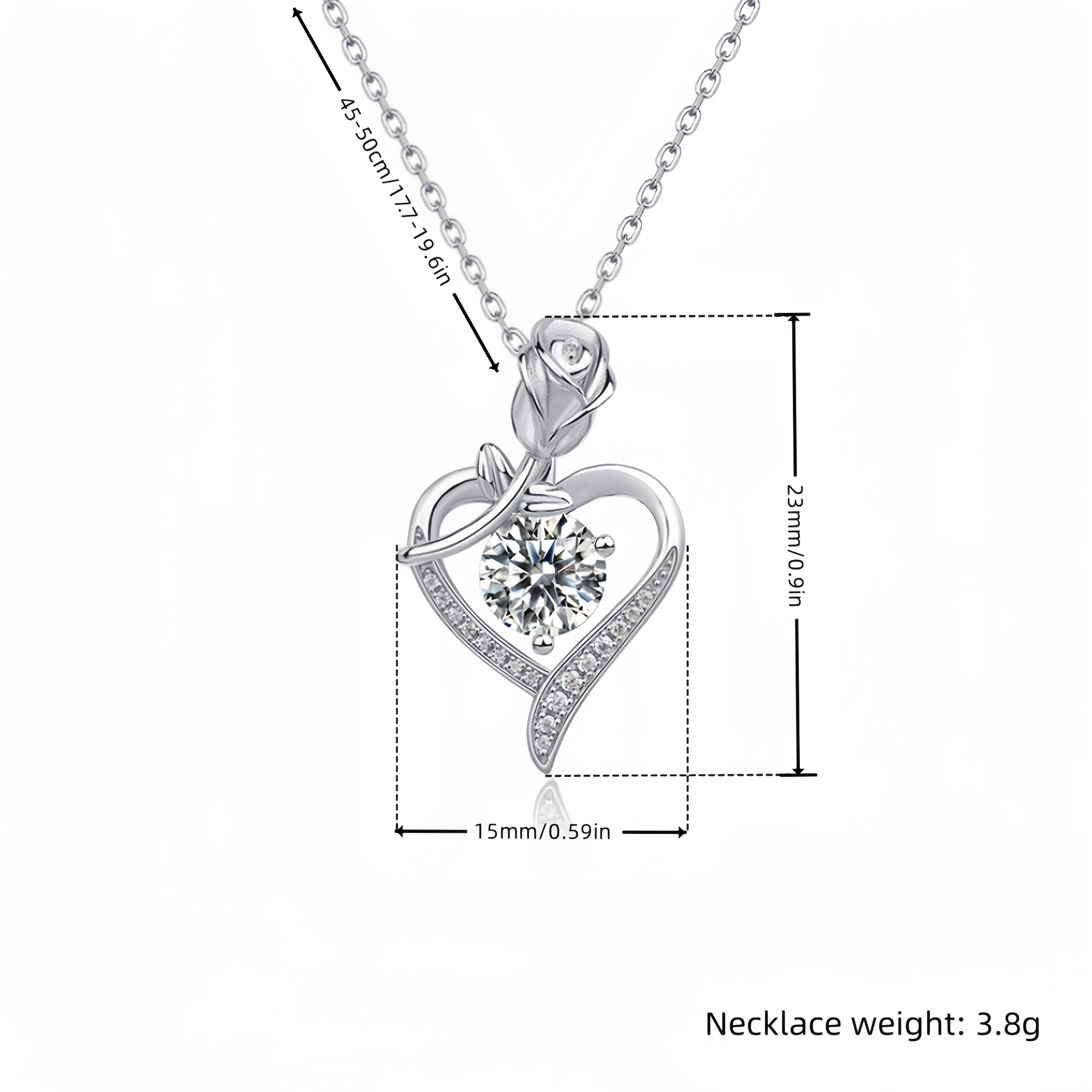 Rose Heart-Shaped Pendant Necklace Cubic Zirconia Copper Jewelry for Women