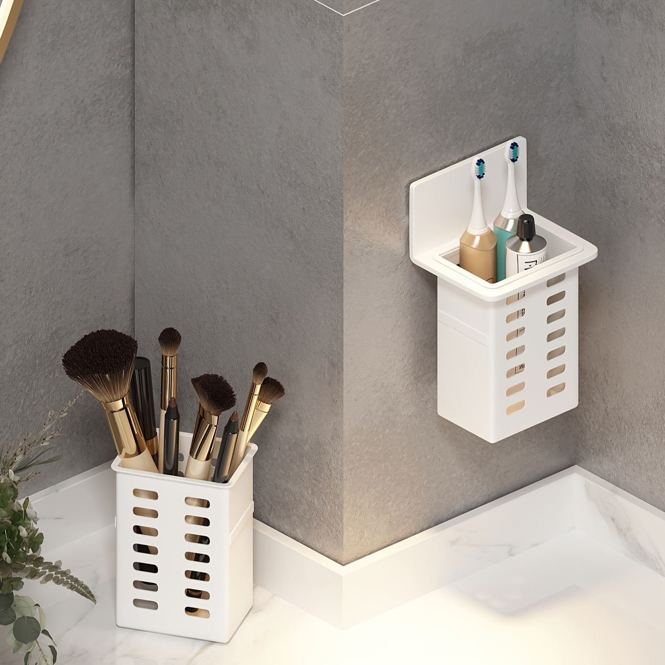 Black Wall-Mounted Toothbrush Holder with Compartments for Toothbrushes and Toothpaste