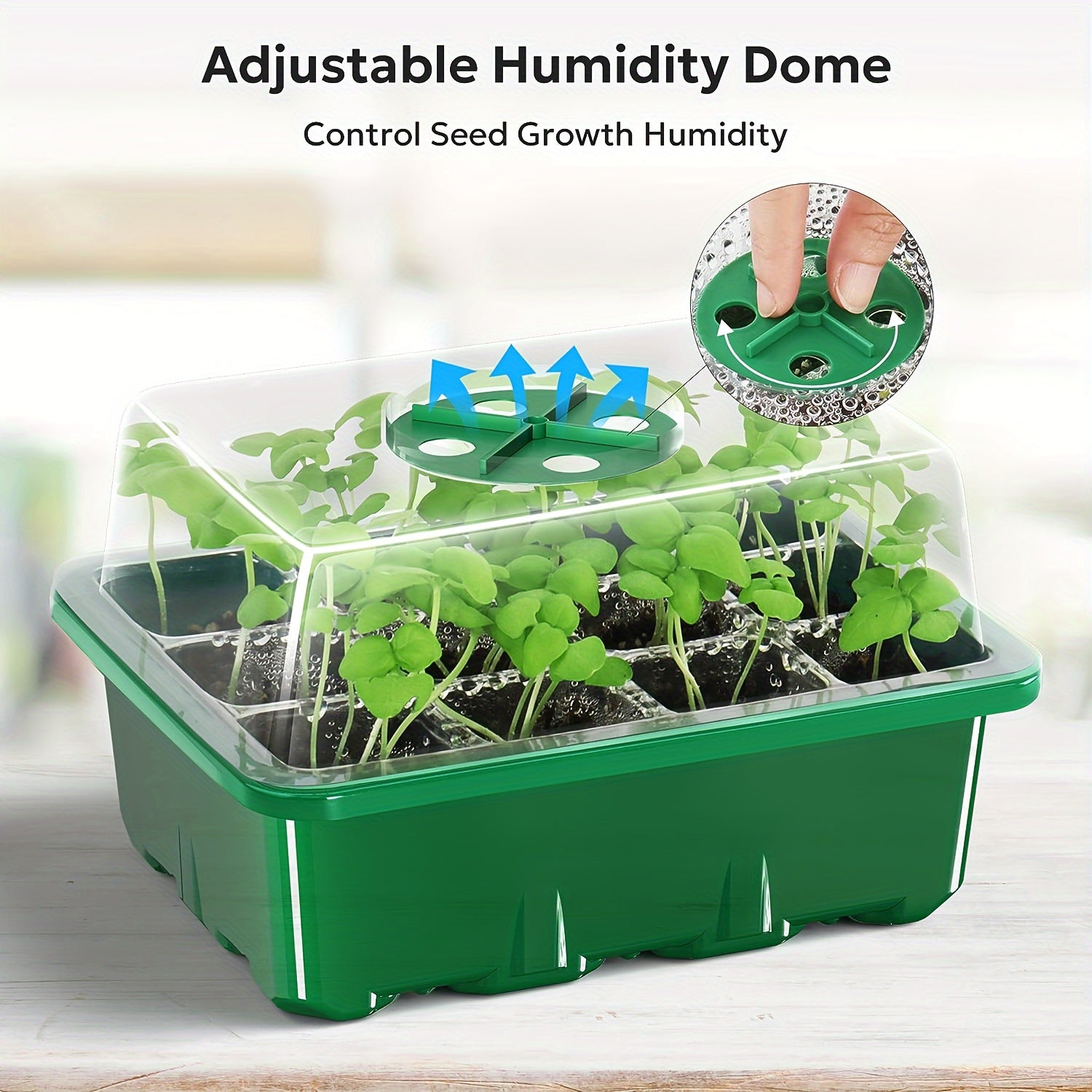 Seed Starter Trays with Elevated Lids 60-Cell Green Adjustable Humidity Vent