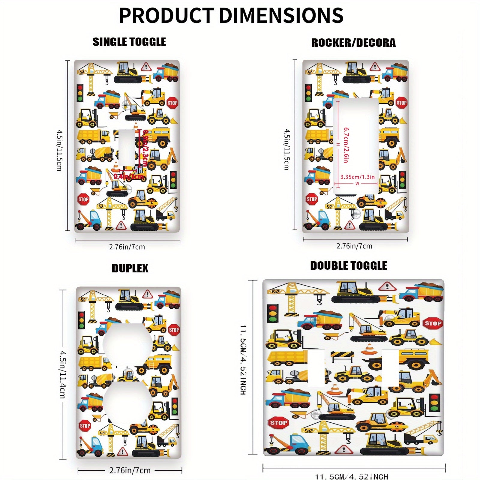 Cubierta de interruptor de luz de vehículo de construcción de dibujos animados para habitaciones infantiles, cocinas, oficinas
