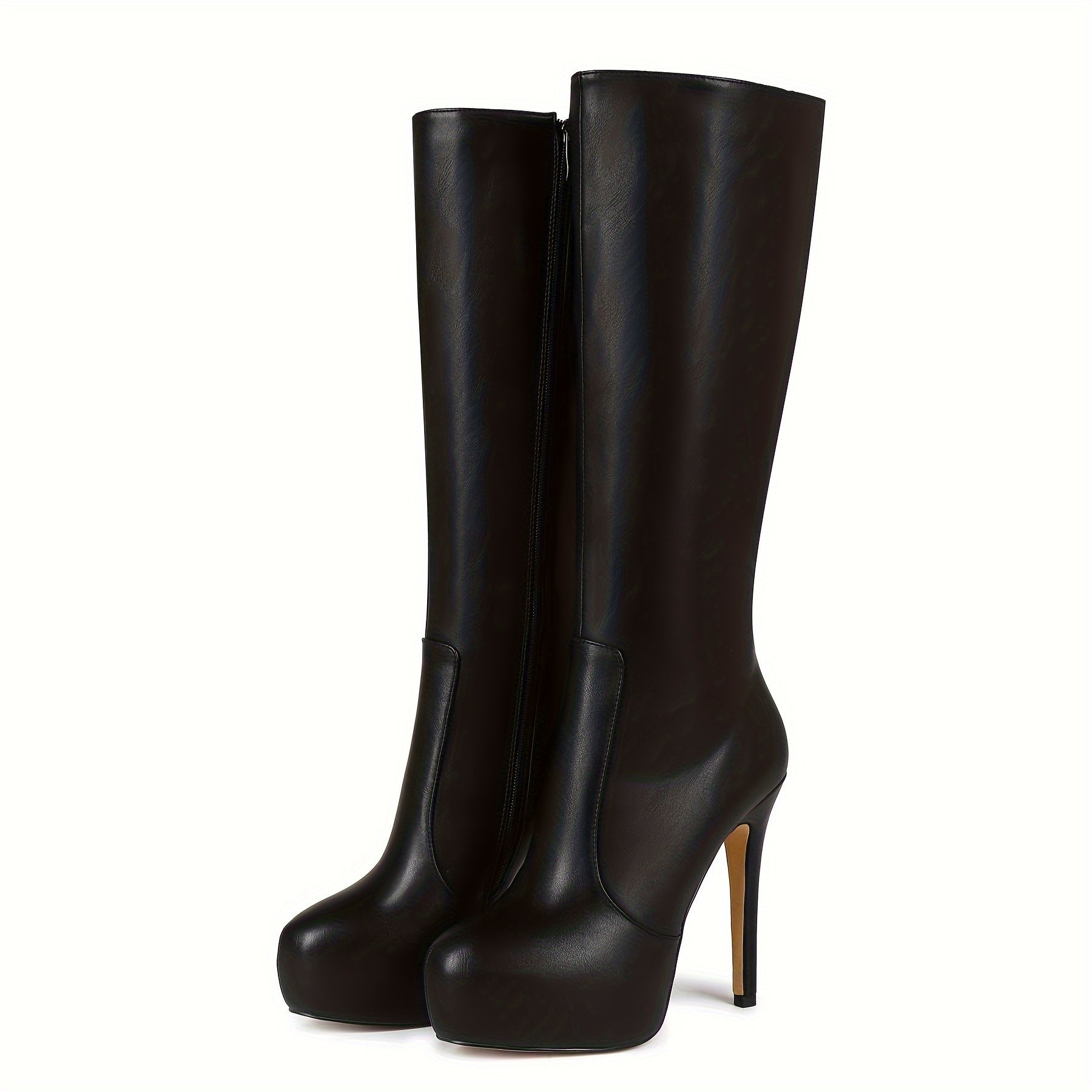 Ayollar uchun charm uslubidagi knight botinkalari, platforma poyabzal va zippersiz