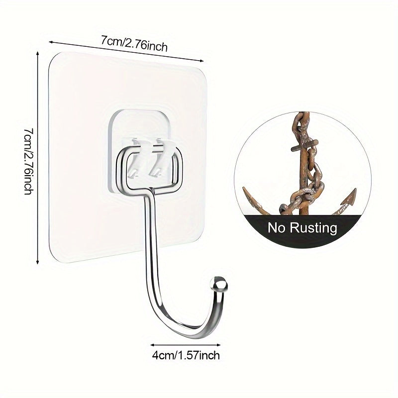Large Stainless Steel Adhesive Hooks Waterproof Rust-Resistant for Kitchen Bathroom Home Office
