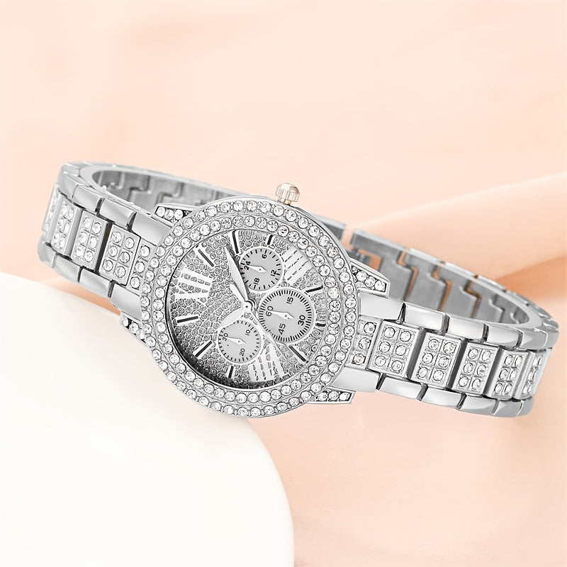 Women's Quartz Watch Set with Alloy Bracelet and Electronic Movement
