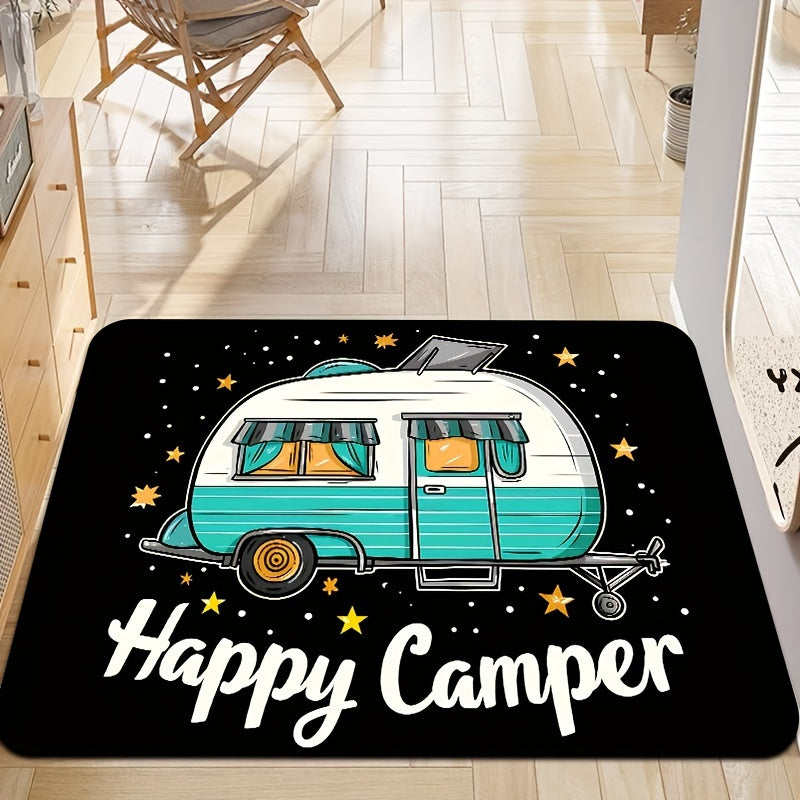 Коврик для спортивной комнаты Cartoon Car Happy Camper толщиной 8 мм — идеально подходит для ванной комнаты, кухни, гостиной, спальни и прихожей — можно стирать в стиральной машине и станет декоративным дополнением к любому интерьеру