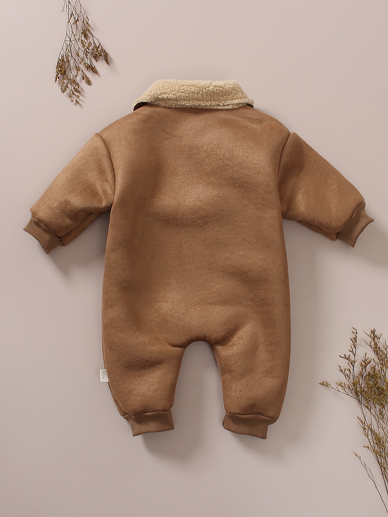 Kids Winter Onesie Fleece-Lined Solid Color Zipper Collar Loose Fit for Boys Girls