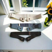 Set of 3 Adjustable Canvas Belts with Invisible Stretch Waistbands in White Black Light Blue