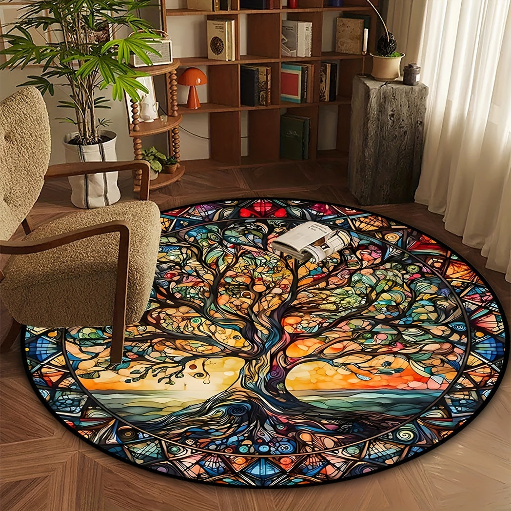 3D Tree Of Life Round Area Rug Soft Stain-Resistant Floor Mat for Living Room Bedroom Kitchen