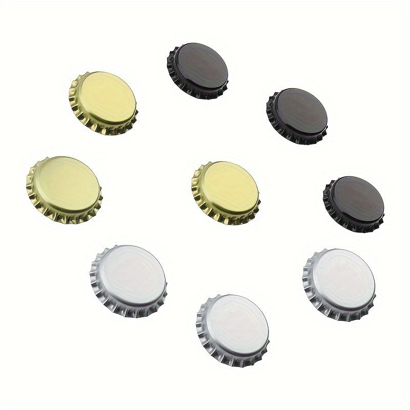 50 Golden, Silver, and Black Beer Bottle Caps for Home Brewing and Bar Tools