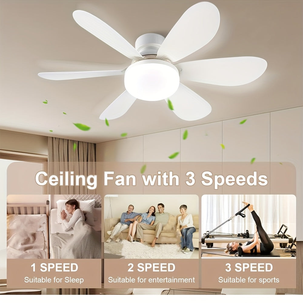 LED Ceiling Fan Light with Remote Control Adjustable Brightness and Color Temperature for Bedroom Kitchen Living Room