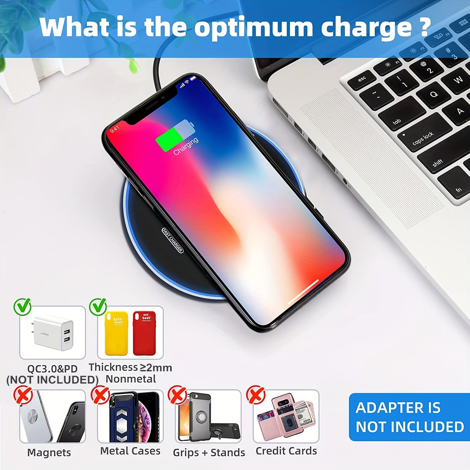 Wireless Charger for iPhone and Samsung Fast Charging 15W USB-C