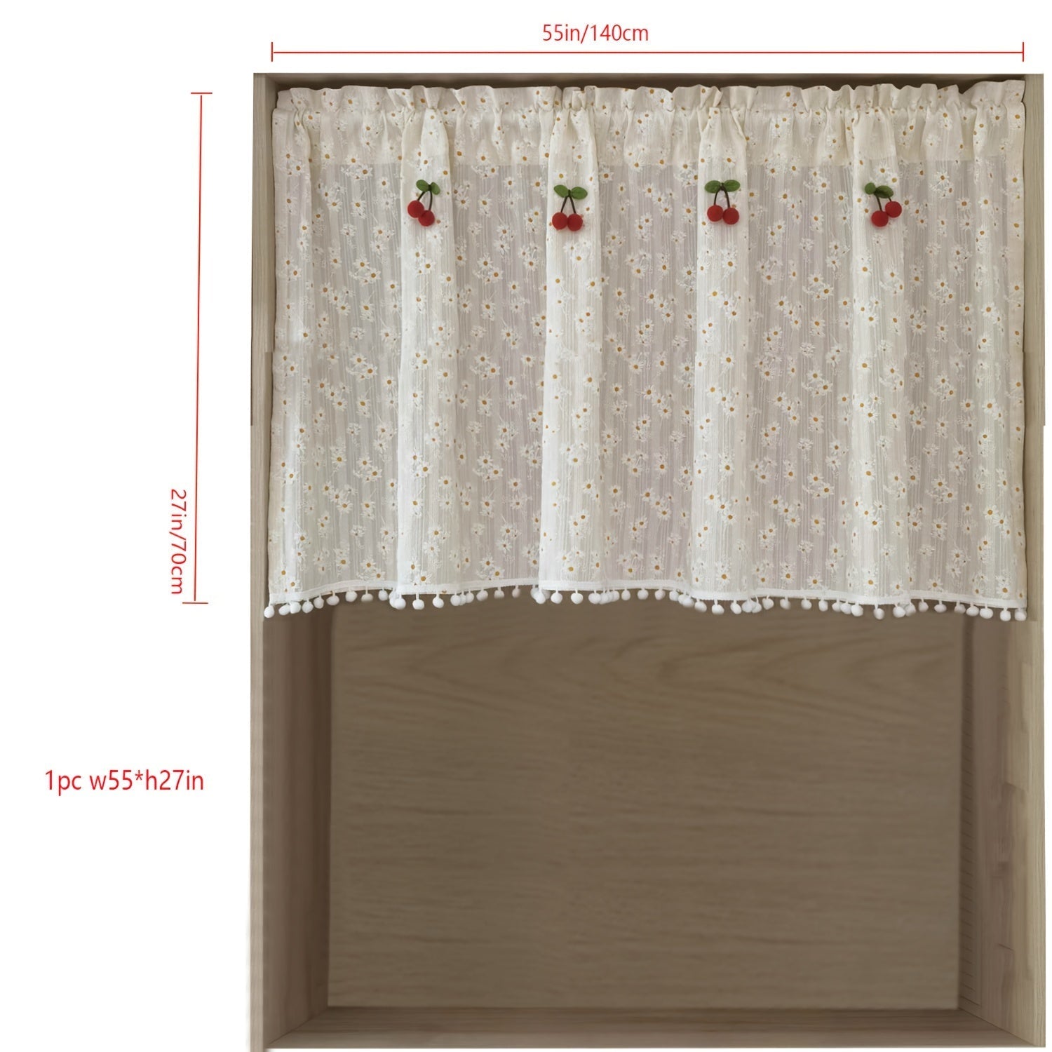 Country Chic Red Daisies and Cherries Curtains with Rod Pocket for Kitchen and Porch