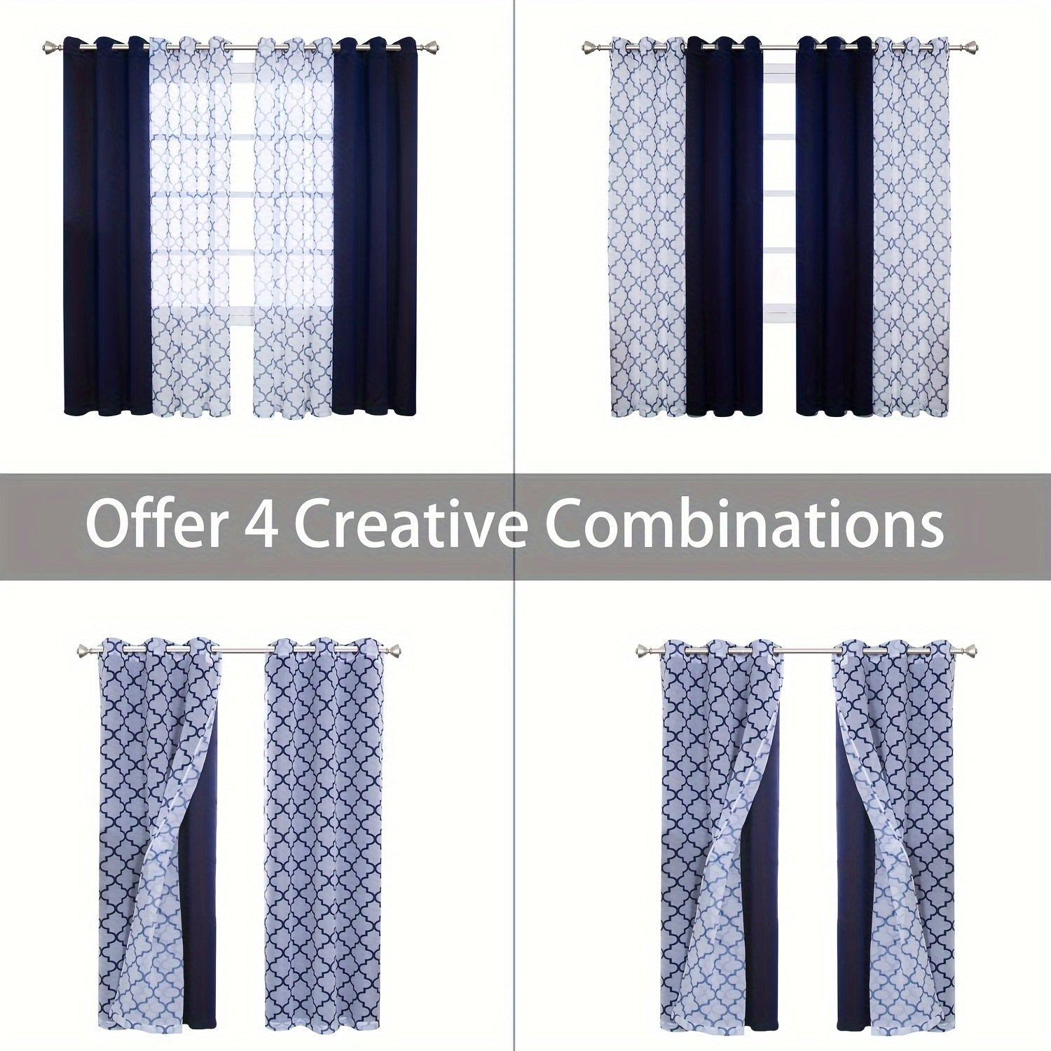Blackout Curtains and Sheer Panels Set with Snowflake Pattern Indoor Window Decor