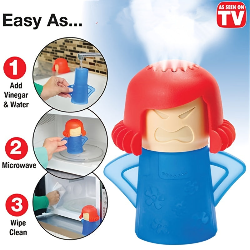 Microwave Cleaner Spray with Angry Mom Design for Grease and Stain Removal from Plastic Surfaces