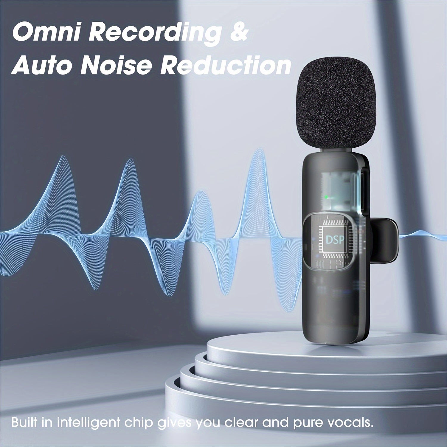 Smartfonlar, noutbuklar, audio va video yozuvlar, intervyular, vloglar uchun simsiz omnidireksional kondensator lavalier mikrofon.