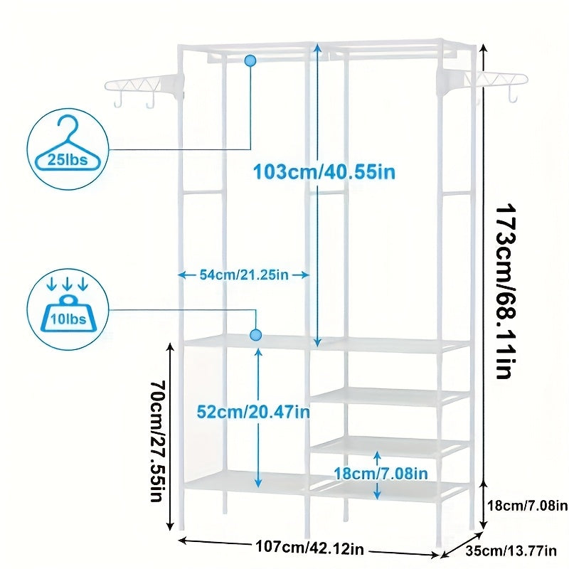 Metall saqlash shkafi, palto, poyabzal va aksessuarlar uchun 3-qavatli tashkilotchisi. Yotoqxona, yo'l va yashash xonasi uchun mukammal. Elektr yoki batareyaga ehtiyoj yo'q.